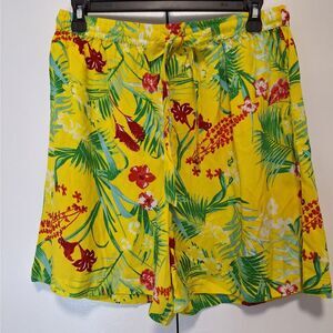 Deja Blue Womens Tropical Floral Yellow Shorts Medium